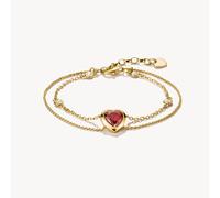 Thomas Sabo Elyndra Silver 18 Carat Gold Plated Garnet Red Double Row Heart Bracelet A2222-414-10 | Acotis - Sterling Silver / 18 Carat Gold Plated / Garnet Cubic Zirconia