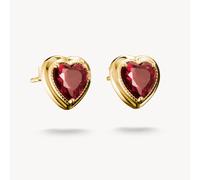 Thomas Sabo Elyndra Silver 18 Carat Gold Plated Garnet Red Heart Ear Studs H2344-414-10 | Acotis - Sterling Silver / 18 Carat Gold Plated / Garnet Cubic Zirconia