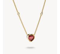 Thomas Sabo Elyndra Silver 18 Carat Gold Plated Garnet Red Heart Necklace KE2365-414-10 | Acotis - Sterling Silver / 18 Carat Gold Plated / Garnet Cubic Zirconia