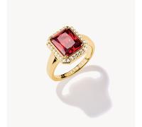 Thomas Sabo Elyndra Silver 18 Carat Gold Plated Garnet Red Octagon Stone Ring TR2508-414-10 | Acotis - Size 56 - Sterling Silver / 18 Carat Gold Plated / Garnet Cubic Zirconia