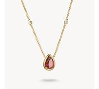Thomas Sabo Elyndra Silver 18 Carat Gold Plated Garnet Red Teardrop Stone Necklace KE2331-414-10 | Acotis - Sterling Silver / 18 Carat Gold Plated / Garnet Cubic Zirconia