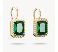 Thomas Sabo Elyndra Silver 18 Carat Gold Plated Green Octagonal Stones Earrings H2338-971-6 | Acotis - Sterling Silver / 18 Carat Gold Plated / Glass Ceramic