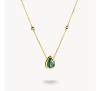 Thomas Sabo Elyndra Silver 18 Carat Gold Plated Green Teardrop Stone Necklace KE2331-971-6 | Acotis - Sterling Silver / 18 Carat Gold Plated / Glass Ceramic