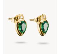 Thomas Sabo Elyndra Silver 18 Carat Gold Plated Green Teardrop Stones Ear Studs H2333-971-6 | Acotis - Sterling Silver / 18 Carat Gold Plated / Glass Ceramic