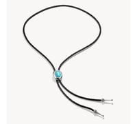 Thomas Sabo Elyndra Sterling Silver Black Leather with Imitation Turquoise Stone Necklace KE2344-805-17 | Acotis - Sterling Silver Blackened / Zirconia