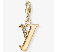 Thomas Sabo Women Charm Pendant Letter A-Z Charm Club 18k Yellow Gold Plating 925 Sterling Silver, Letter Y