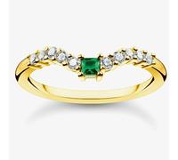 THOMAS SABO Gold Plated Green Stone Curved Ring TR2398-971-7 - 52 (L 1/2)
