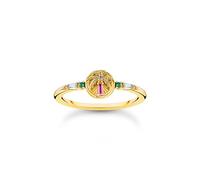 Thomas Sabo Gold-plated ring with palm tree and colourful stones 925 Sterling Silver, 18k Yellow Gold Plating