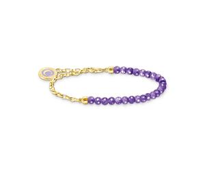 Thomas Sabo Gold Tone Charm Bracelet with Violet Imitation Amethyst Beads & Charmista Coin 0.4cm, 16-19cm