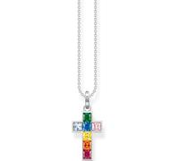 Sterling Silver Cross Colourful Stones Necklace KE2166-477-7-L45V