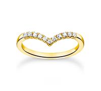 Thomas Sabo Charm Club Charming Charming Gold Plated V-Shaped White Stones Ring TR2394-414-14 - - Size 54 - Sterling Silver / Gold Plated / Zirconia