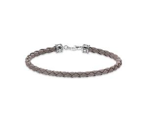 Thomas Sabo Leather bracelet grey 925 Sterling Silver, Blackened, Leather