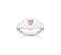 THOMAS SABO Pink Stone Silver Heart Ring Cream