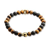 THOMAS SABO Rebel at Heart A1509-881 Men's Bracelet with Gold Skull Design in Gold Plated Silver Tiger's Eye, 17, Sterling Silver, Tiger's Eye