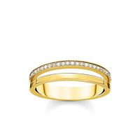 Thomas Sabo Women Ring Double White Stones Gold 925 Sterling Silver, 18K Yellow Gold Plating TR2316-414-14