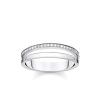 Thomas Sabo Charm Club Charming Silver Zirconia Pave Double Ring TR2316-051-14 - Modern Style | - Size 54 - Sterling Silver