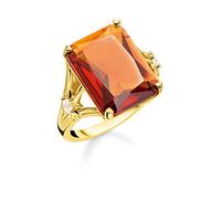 Thomas Sabo Ring Orange Stone, Large, with Star 925 Sterling Silver, 18k Yellow Gold Plating
