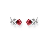 Thomas Sabo Romance Sterling Silver & Red Enamel Rose Style Stud Earrings