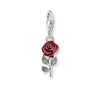 Thomas Sabo Rose Charm: 3D Long-Stemmed Beauty, Hand-Painted Red Enamel, Detailed Design, Perfect For Charm Club Combos Red