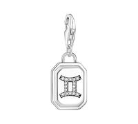 Thomas Sabo Silver charm pendant zodiac sign Gemini with zirconia 925 Sterling Silver, Blackened