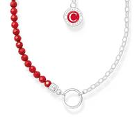 Thomas Sabo Silver member charm necklace with red beads 925 Sterling Silver, Cold Enamel