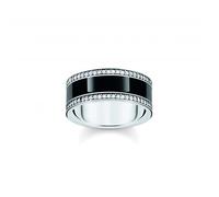 Thomas Sabo Women Silver Blackened Band Ring with Black Cold Enamel and Zirconia 925 Sterling Silver, Blackened, Cold Enamel TR2446-691-11