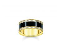 Thomas Sabo Sterling Silver Gold Plated Black Enamel And Zirconia Band Ring TR2446-565-11 - Size 48 - Sterling Silver / Gold Plated / Enamel / Zirconia