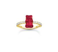Thomas Sabo Sterling Silver HARIBO Gold Plated Zirconia Red Goldbears Ring TR2459-414-10 - Size 58 - Glass / Gold Plated / Sterling Silver / Zirconia
