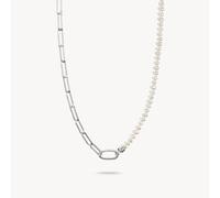 Thomas Sabo Sterling Silver Paperclip and Pearls Connect Link Necklace