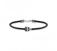 Thomas Sabo Sterling Silver Rebel At Heart Black Skull Bracelet A2055-805-11 - Exclusive - Size 19cm - Sterling Silver / Leather / Zirconia