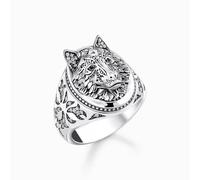 Thomas Sabo Sterling Silver Sterling Silver Blackened Wolf's Face With Stones Signet Ring - Size 64