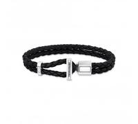 Thomas Sabo Sterling Silver Sterling Silver Double Braided Black Leather Bracelet - Size 19 cm