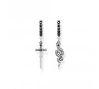 Thomas Sabo Sterling Silver Sterling Silver Zirconia Blackened Snake & Sword Hoop Earrings - Sterling Silver / Zirconia
