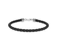 Thomas Sabo Sterling Silver Silver Leather Black Bracelet A2011-682-11 - Bold Statement | - Size - 17cm - Sterling Silver / Leather