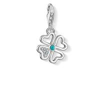 Thomas Sabo Women Charm Pendant Cloverleaf Zirconia Turquoise Charm Club 925 Sterling Silver 1448-405-14
