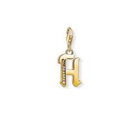 Thomas Sabo Women Charm Pendant Letter A-Z Charm Club 18k Yellow Gold Plating 925 Sterling Silver, Letter H