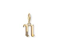 Thomas Sabo Women Charm Pendant Letter A-Z Charm Club 18k Yellow Gold Plating 925 Sterling Silver, Letter N