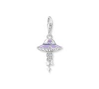 Thomas Sabo Women Charm Pendant UFO with Violet Cold Enamel and Stones Silver Blackened 925 Sterling Silver, Blackened, Cold Enamel 2045-691-7
