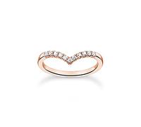 Thomas Sabo Charm Club Charming Charming Rose Gold Plated V-Shaped White Stones Ring - Size 56 - Sterling Silver / Rose Gold Plated / Zirconia