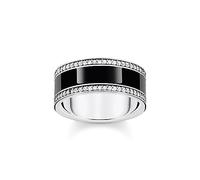 Thomas Sabo Women Silver Blackened Band Ring with Black Cold Enamel and Zirconia 925 Sterling Silver, Blackened, Cold Enamel TR2446-691-11
