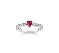 Thomas Sabo Women Silver Solitaire Ring with red Heart-Shaped Stone 925 Sterling Silver, Blackened TR2448-640-10