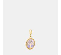 Thomas Sabo 2 Charm Pendant Tree of Love with Violet Cold Enamel Yellow-Gold Plated 925 Sterling Silver, 18k Yellow Gold Plating, Cold Enamel 2035-427-13