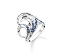 Thomas Sabo Women Ring Wave with Blue Stones 925 Sterling Silver, Blackened TR2378-644-1