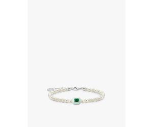 Thomas Sabo Womens Thomas Sabo Octagon 925 Sterling-Silver, Enamel and Pearl Pendant Bracelet Silver Pearl & Cz M/L