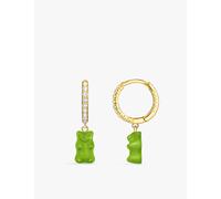 Single Hoop Earrings with Green Gold Bear Pendant and Gold Plated Stones