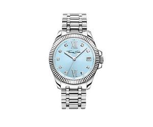 Thomas Sabo Women's Watch: Elegant light blue dial, white zirconia indexes, Roman numerals, fluted bezel, TS logo crown. Adjustable, Blue, Women Blue