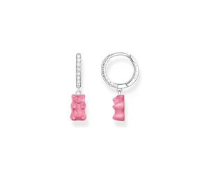 THOMAS SABO x HARIBO Single Hoop Earrings Pink Gold Bear - Silver Earring with Cubic Zirconia and Crystal Glass Pendant - Y2K Jewellery for Women