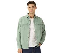 Thomas Scott Mens Corduroy Cotton Shirt Long Sleeve Slim Fit Double Pocket Open Collar Casual Shirt, green, M