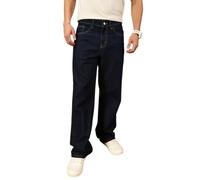 Thomas Scott Men's Loose Mid Rise 100% Cotton Baggy Fit Jeans, Dark Indigo, 28