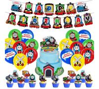 Thomas Train Birthday Party Decorations, Thomas Train Party Supplies including banners, latex balloons, hanging swirls, toppers and little toppers for birthday party decorations
